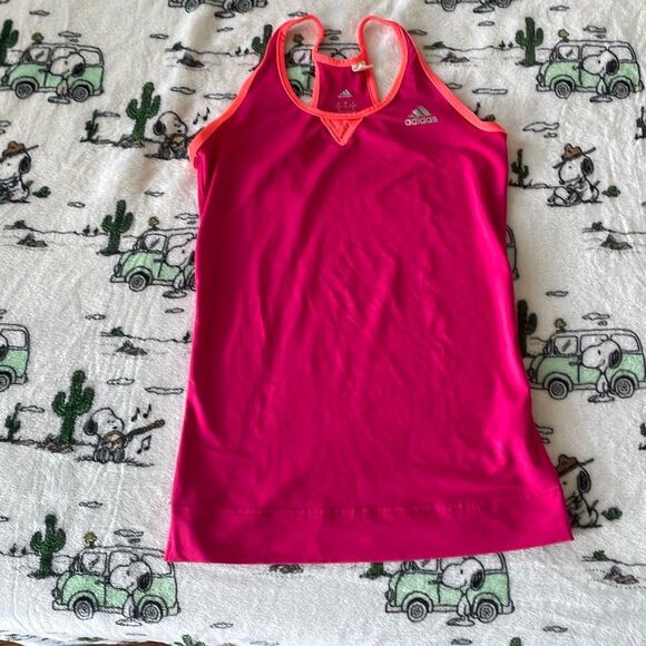 Adidas hot magenta pink neon orange mesh racerback muscle tee tank top size XS - Picture 1 of 10